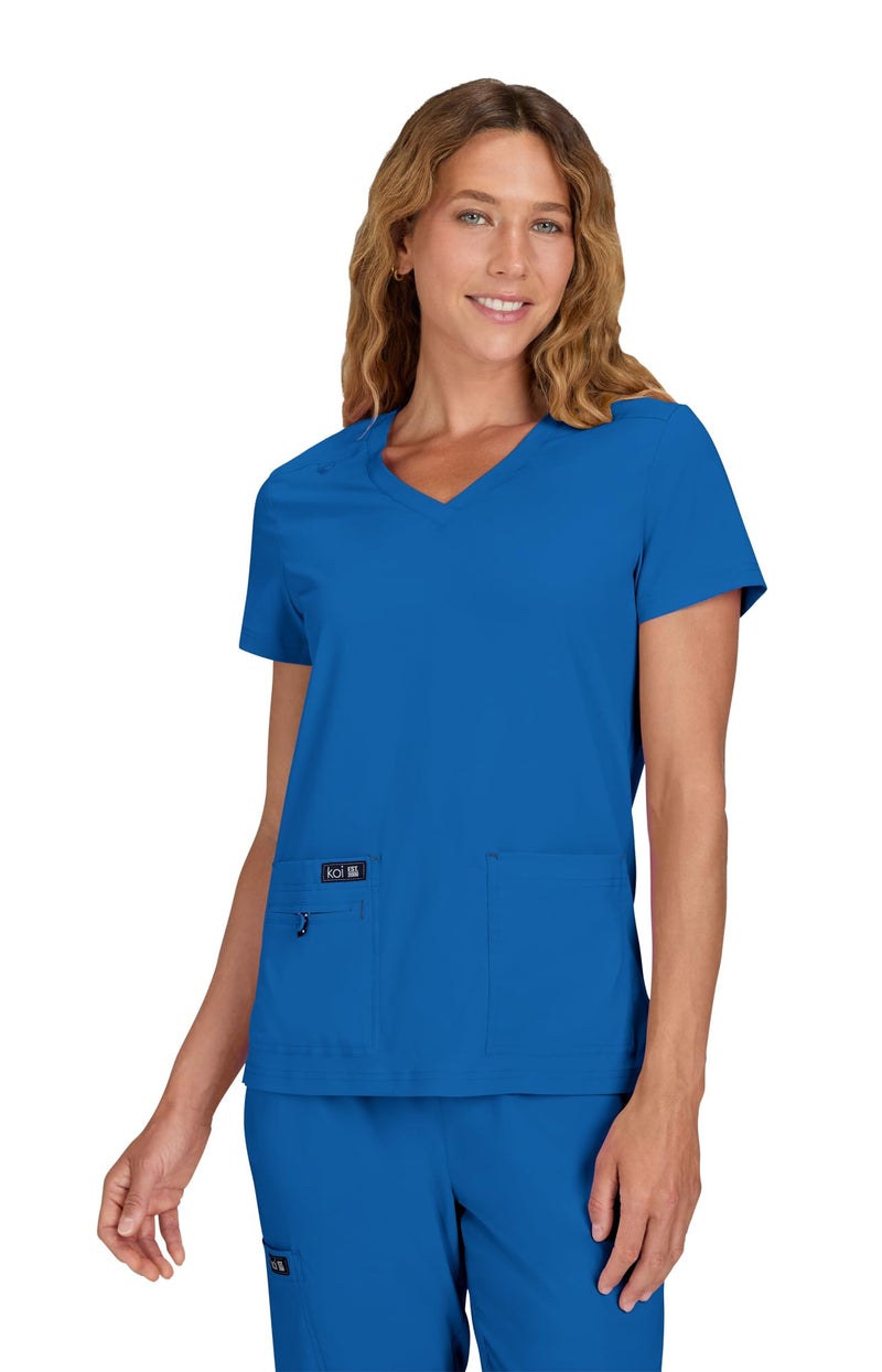 KOI Basics Becca Women's 4-Pocket Stretch Scrub Top Royal Blue Large - Image 1